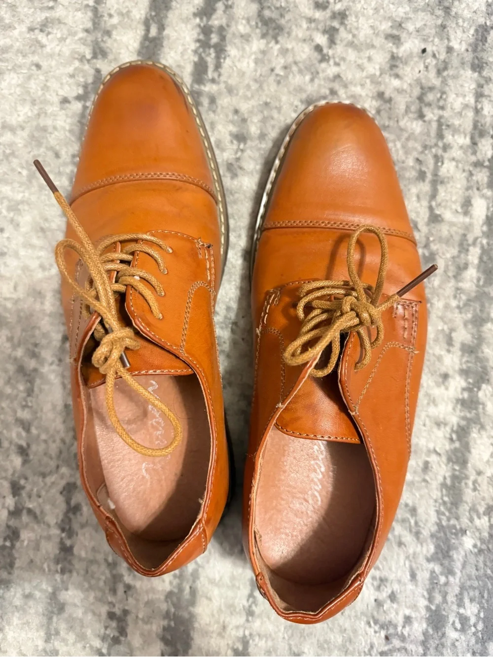 Jousen Men's Tan Leather Cap-Toe Oxford Derby Shoes
